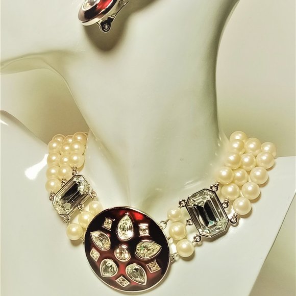 Vintage YSL Goossens Enamel Necklace Earring Set - Picture 9 of 13